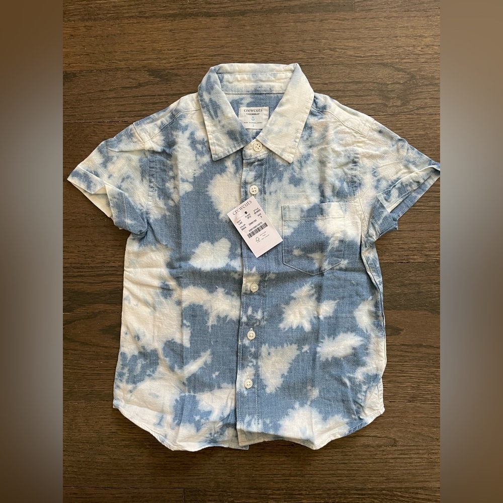 🆕 NWT J Crew - Crewcuts Boys Chambray Short Sleeve Button-Down Size 3